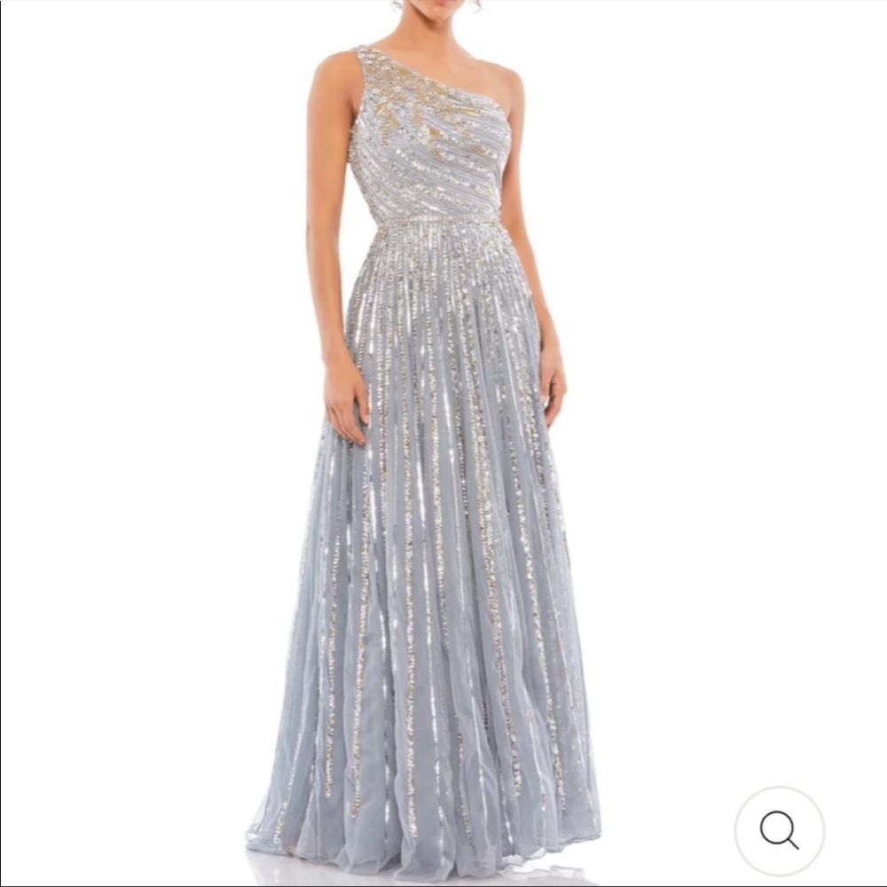 Mac Duggal 5220 Silver Sequin One Shoulder Gown 6